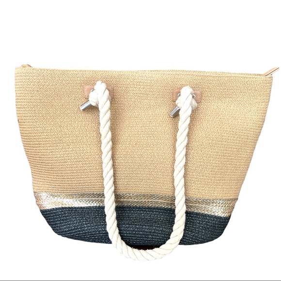 Straw Tote Beach Summer Bag with Rope Handles - Picture 1 of 9